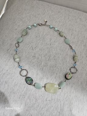 Seafoam Green Mixed Stone Necklace with Abalone Accents